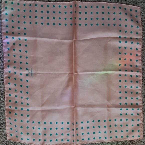 Ferrel Reed Silk Square Scarf - Pink with Blue Polka Dots - Picture 3 of 5